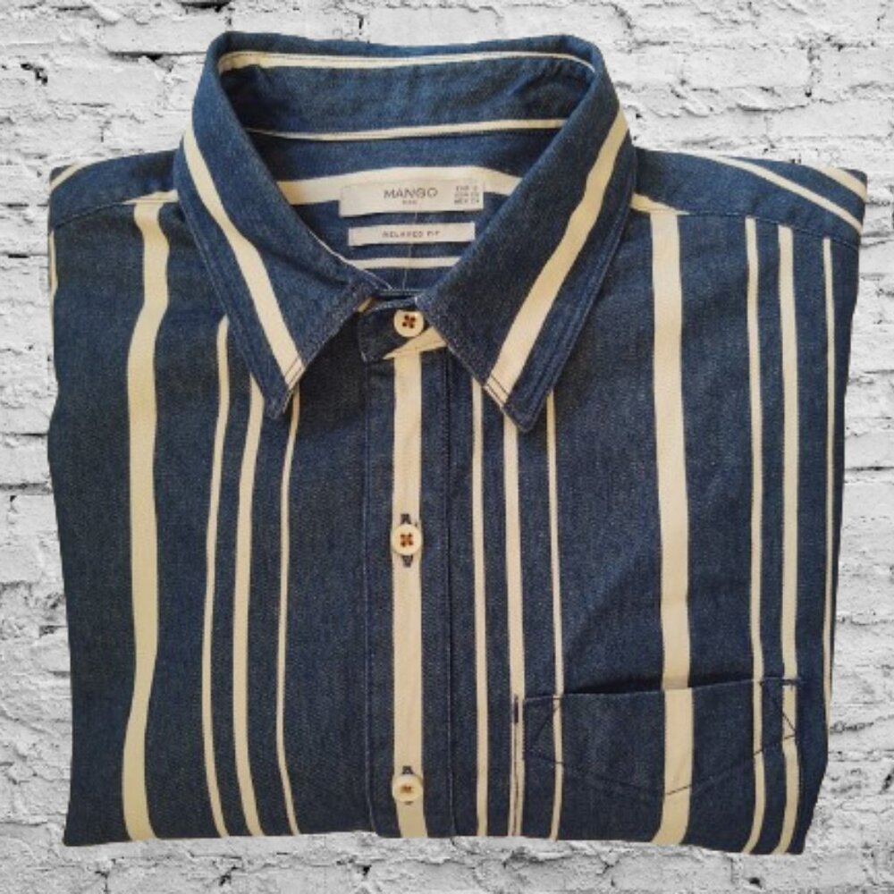 MANGO MAN RELAXED FIT MEN'S LONG SLEEVE CASUAL DRESS DENIM SHIRT - SIZE XS